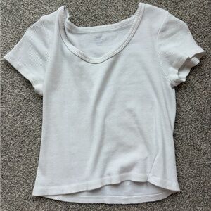 Brandy Melville White Ribbed V-Neck Tee
